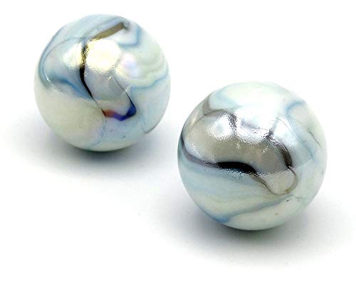 mesbilles MeineMurmeln - 2 Kugeln Weiss Tiger Glas Murmeln 43 mm GlasMurmeln von mesbilles