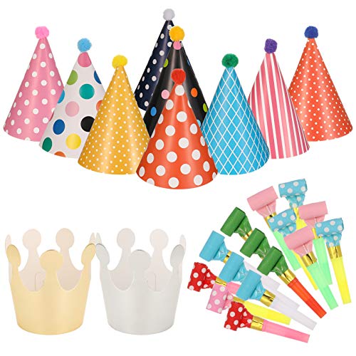 metagio 26 Stücke Partyhüte Set Geburtstagshüte Lufttröte Pfeife Partyhütchen Geburtstag Kegel Hüte Party Supplies Hütchen Geburtstagshut für Kinder Festival Baby Shower von metagio