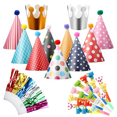 metagio 38 Stücke Partyhüte Set Party Hüte Lufttröte Pfeife Geburtstagshut Kegel Hüte Partyhütchen Geburtstag Party Supplies für Kindergeburtstag Festival Baby Shower von metagio