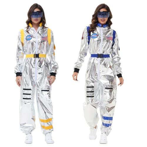 mewjoy Astronaut Kostüm Verkleidung Space Jumpsuit Halloween Karneval Party Verkleiden Cosplay Outfit Damen (Blau, XL) von mewjoy