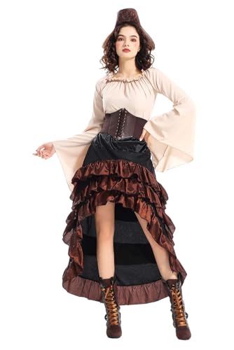 mewjoy Damen Mittelalter Piraten Rock Top Korsett Set Renaissance Viktorianisches Kostüm Halloween Karneval Outfits Set für Erwachsene L von mewjoy