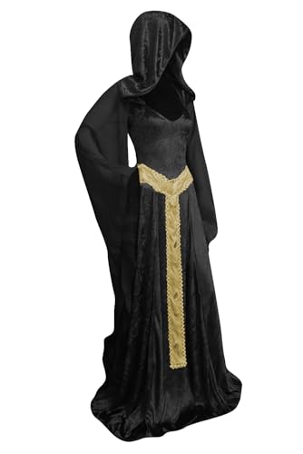 mewjoy Damen Mittelalter Renaissance Kleid Halloween Party Kapuzen Schnürkostüm Gothic Flare Ärmel Grün Kleid für Erwachsene L von mewjoy