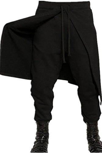 mewjoy Herren Mittelalter Gothic Hose Wikinger Piraten Hose gespleißt lose Hose Halloween Karneval Haremshose für Erwachsene, schwarz 2, XL von mewjoy