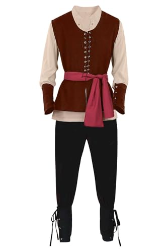 mewjoy Herren Piraten Cosplay Kostüm Erwachsene Mittelalter Steampunk Kapitän Piraten Outfit Set für Halloween Cosplay Party L von mewjoy