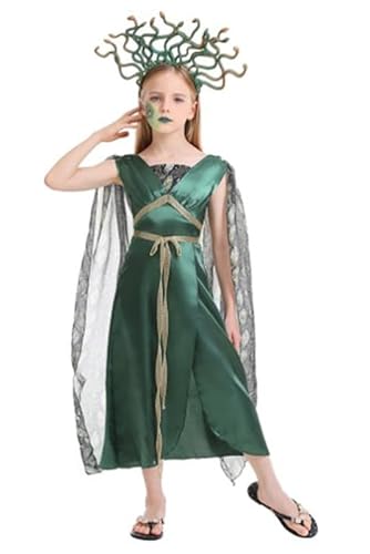 mewjoy Mädchen Medusa Fancy Kleid Grüne griechische Göttin Outfits mit Kopfbedeckung für Halloween Cosplay Party L von mewjoy