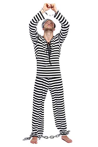 mewjoy Paar Gestreiftes Häftlingskostüm Herren Damen Halloween Party Cosplay Kostüm Langarm Gefangene Uniform für Erwachsene XL von mewjoy