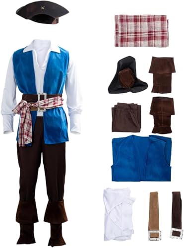 mewjoy Pirate Kapitän Kostüm Mittelalter Bukkaniere Kleidung Halloween Karneval Party Cosplay Outfit Set für Herren, M mewjoy Pirate Kapitän Kostüm Mittelalter Bukkaniere Kleidung Halloween Karneval Party Cosplay Outfit Set für Herren, M von mewjoy