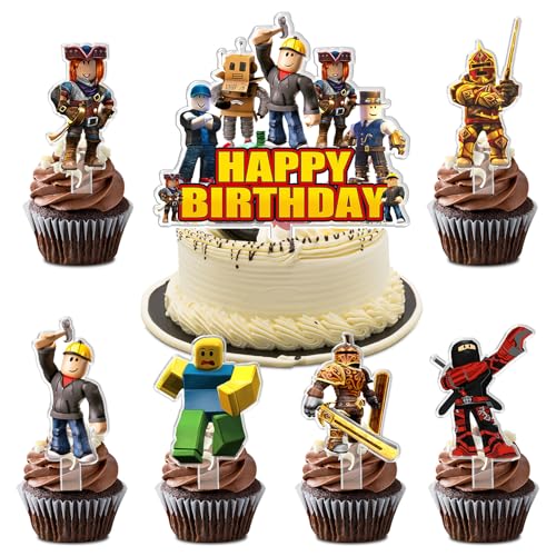 7 Stücke Rob Cake Toppers Set, Rob Geburtstags Kuchen Dekoration, Rob Cupcake Topper, Acrylmaterial, Party Dekoration, Geburtstagsfeiern für Jungen und Mädchen, Babypartys, Themenpartys von miakttc