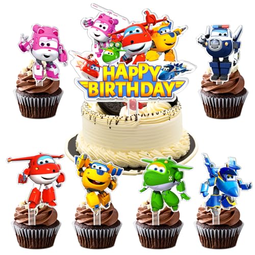 SuperWing Kuchen Dekoration, 7 Stück SuperWing Cake Toppers, SuperWing Cupcake Topper, SuperWing Geburtstags Tortendeko Set, Kuchen Dekoration Geeignet für Kinder Partys, Babypartys von miakttc