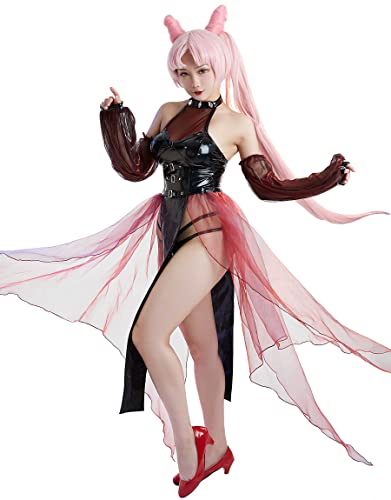 Miccostumes Damen Anime Neckholder-Kleid, schwarzer Damen-Tüllrock, Cosplay-Kostüm mit Ärmeln (Größe M, Schwarz) von miccostumes