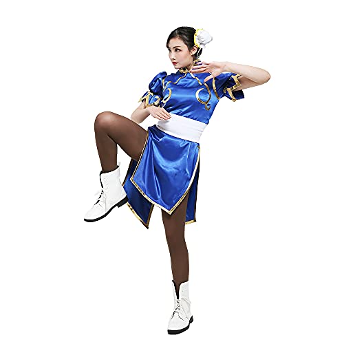 Miccostumes Damen Chun li Cosplay Dark Blue Blau and Weiß Small von miccostumes