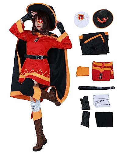 Miccostumes Damen Megumin Cosplay Umhang Kostüm Rotes Kleid Kostüm Damen Rot und Schwarz von miccostumes