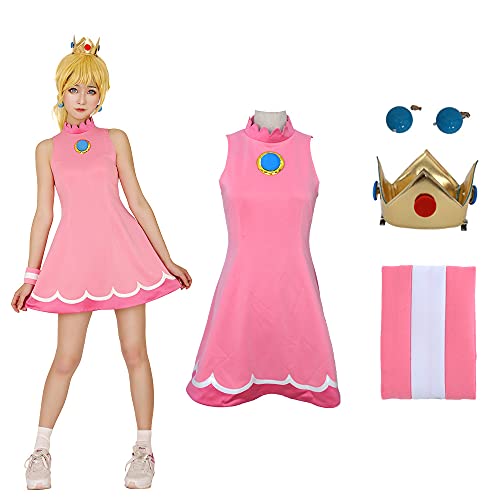 Miccostumes Damen Prinzessin Pfirsich Tenniskleid Cosplay Kostüm mit Krone (1X-2X) von miccostumes