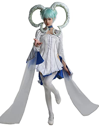 Miccostumes Damen Tiamat Kleid Cosplay Kostüm mit Kopfschmuck und Strümpfen (Größe S, Weiß) von miccostumes