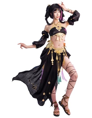 miccostumes Cosplay-Kostüm für Damen, Tänzerin, langes Kleid, Outfit mit Haarspangen (schwarz, M) von miccostumes