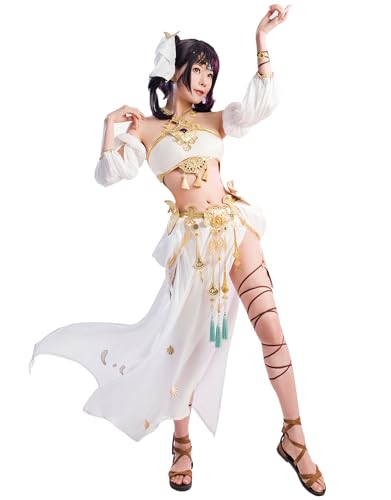 miccostumes Cosplay-Kostüm für Damen, Tänzerin, langes Kleid, Outfit mit Haarspangen (weiß, M) von miccostumes