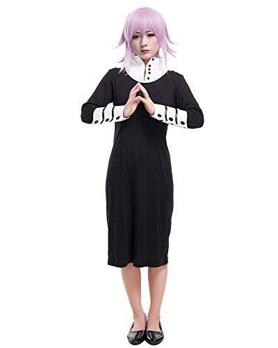 miccostumes Damen Kostüm Anime Hexe Cosplay Schwarz Kniehoch Kleid mit weißem Kragen und Manschetten, Schwarz, L von miccostumes