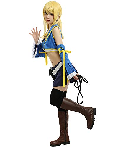 miccostumes Damen Kostüm Anime Cosplay Fullset Tube Top Rock mit Gürtel Hüfttasche und Peitsche, Blau, S von miccostumes