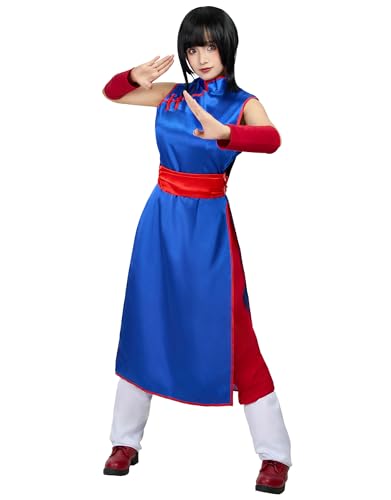 miccostumes Damenkostüm Prinzessin Cosplay Outfit Blau Cheongsam mit Hose und roter Schärpe, Blau, S von miccostumes