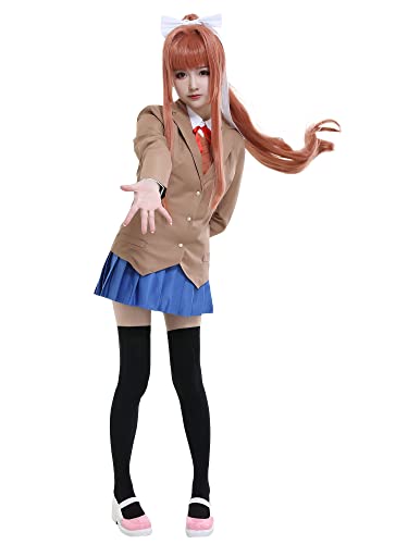 miccostumes Damen DDLC Monika Cosplay Kostüm Uniform Outfit - Braun - Medium von miccostumes