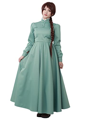 miccostumes Damen-Kostüm, A-Linie, lange Ärmel, Pastellgrün, Kleid mit weißem Kragen (Damen L) von miccostumes