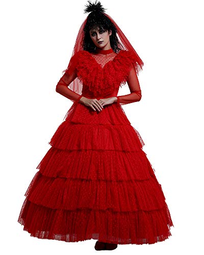 miccostumes Damen Lydia Deetz Cosplay Kostüm Rot Hochzeitskleid Halloween - Rot - Large von miccostumes