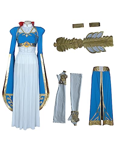 miccostumes Damen Prinzessin Cosplay Kostüm Blau Outfit Hochzeitskleid mit Zubehör, Blau, XL von miccostumes