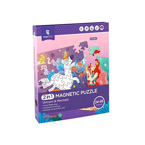 mierEdu – 2 in 1 Magnetpuzzle – Einhorn und Meerjungfrau I Fördert Motorik + Konzentration I Ideal für Zuhause und als Reisespiel für Kinder I Magnet Spielzeug Kinder I Fabelhaftes Puzzle ab 3 Jahren von mierEdu