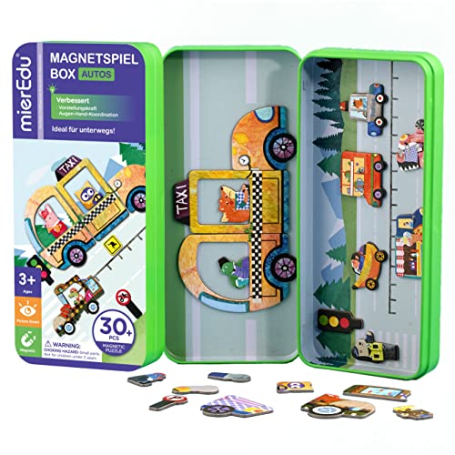 mierEdu – Magnetspiel Box – Autos I Fördert Motorik + Fantasie Ideal für Zuhause und als Reisespiel für Kinder Magnet Spielzeug ab 3 Jahre von mierEdu