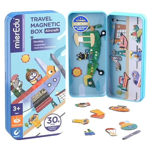 mierEdu Magnetspiel Box – Flugzeug Abenteuer, Magnetisches Reisespiel für Kinder ab 3 Jahren, Fördert Motorik & Kreativität, Perfekt für Autofahrt, Flugzeug & unterwegs von mierEdu