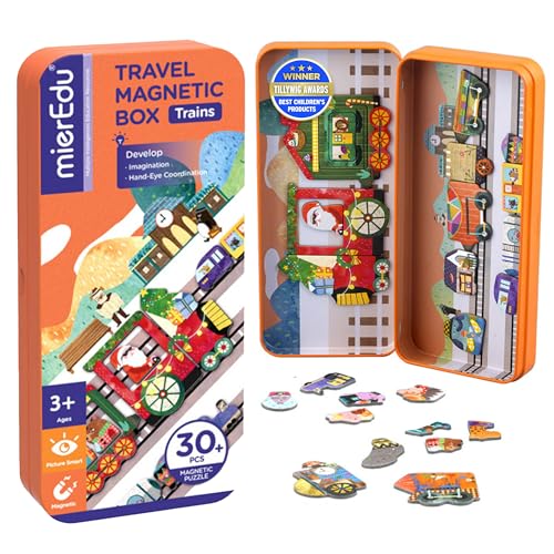 mierEdu – Magnetspiel Box – Züge I Fördert Motorik + Fantasie I Ideal für Zuhause und als Reisespiel für Kinder I Magnet Spielzeug Kinder I Spielzeug ab 3 Jahre von mierEdu