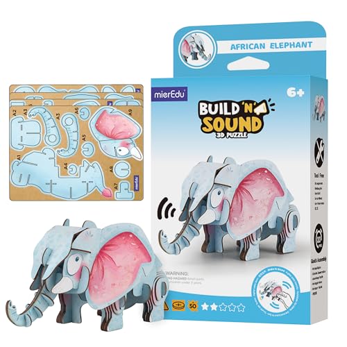 mierEdu - Soundwunder 3D Puzzle Afrikanischer Elefant – Interaktives Lernspielzeug mit Sound für Kinder ab 6 – Puzzle mit Soundmodul, fördert Feinmotorik & logisches Denken von mierEdu