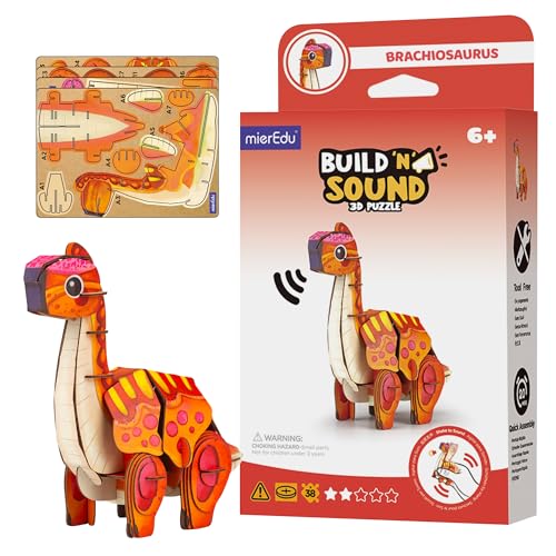 mierEdu - Soundwunder 3D Puzzle Brachiosaurus – Interaktives 3D Puzzle mit Soundmodul – Lernspielzeug für Kinder ab 6, einfach zusammenzusetzen von mierEdu