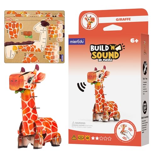 mierEdu - Soundwunder 3D Puzzle Giraffe – Interaktives 3D Puzzle mit Sound für Kinder ab 6 – Giraffen-Spielzeug, einfach zusammenzubauen von mierEdu