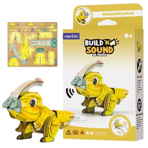 mierEdu - Soundwunder 3D Puzzle Parasaurolophus – Interaktives 3D Puzzle mit Soundmodul – Lernspielzeug für Kinder ab 6, einfach zusammenzusetzen von mierEdu