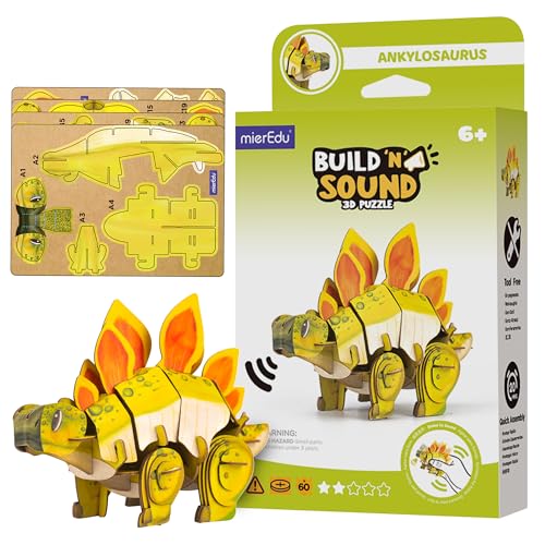 mierEdu - Soundwunder 3D Puzzle Stegosaurus – Interaktives 3D Puzzle mit Soundmodul – Lernspielzeug für Kinder ab 6, einfach zusammenzusetzen von mierEdu