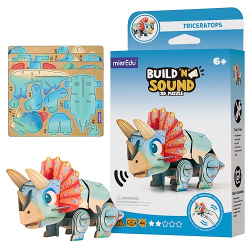 mierEdu - Soundwunder 3D Puzzle Triceratops – Interaktives 3D Puzzle mit Soundmodul – Lernspielzeug für Kinder ab 6, einfach zusammenzusetzen von mierEdu