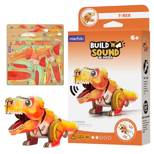 mierEdu - Soundwunder 3D Puzzle Tyrannosaurus Rex – Interaktives 3D Puzzle mit Soundmodul – Lernspielzeug für Kinder ab 6, einfach zusammenzusetzen von mierEdu