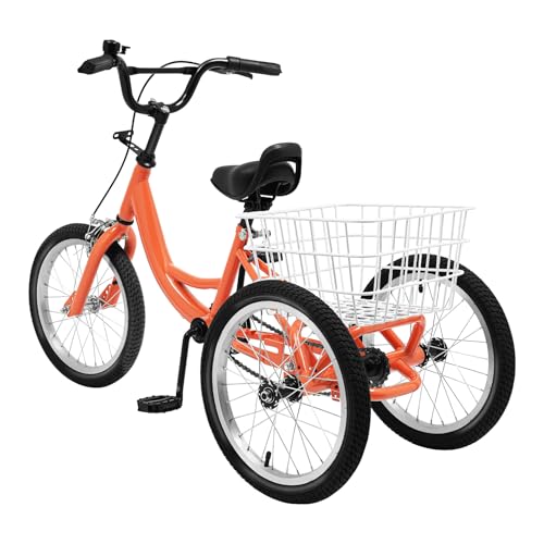 12 Zoll Kinder Dreirad, 3 Räder Kinderdreirad Kinderrad Verstellbarer Lenker und Sattel mit Einkaufskorb, Kinder Fahrrad Belastbarkeit 50kg für Jungen Mädchen 7-10 Jahre Orange von miihgnos