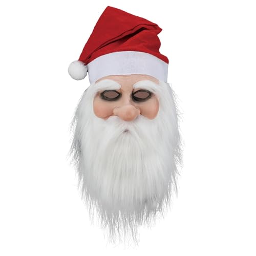 Weihnachtsmann-Gesichtsmaske für Erwachsene, Weihnachtsmann-Gesichtsmaske,Weihnachtsmann-Gesichtsmaske für Erwachsene - Gesichts-Cosplay-Halbmaske, Latex-Vollmaske mit Bart, roter Hut, Halloween-Party von mimika