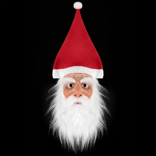 Weihnachtsmann-Latex-Gesichtsmaske,Weihnachtsmann-Gesichtsmaske - Weihnachts-Gesichtsmaske Cosplay-Gesichtsmaske,Gesichts-Cosplay-Halbmaske, Latex-Vollmaske mit Bart, roter Hut, Halloween-Party-Kostüm von mimika