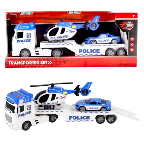 Polizei Autotransporter 54 cm Auto Hubschrauber mit Licht und Sound von miniHeld