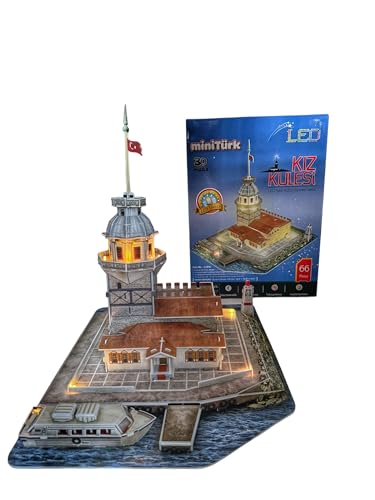 Kiz Kulesi 3D Puzzle mit Einstellbarer Beleuchtung, 66 Teile zum selbst Aufbauen - Geeignet für Kinder und Erwachsene ab 3 bis 99 Jahren | Maiden Tower | Leanderturm | das Wahrzeichen von Istanbul von miniTürk