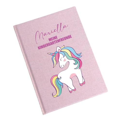 minimutz Freundebuch Kindergarten - Personalisiert mit Name - Freundschaftsbuch Einhorn Sterne - Poesiealbum Kita Mädchen (rosa) von minimutz