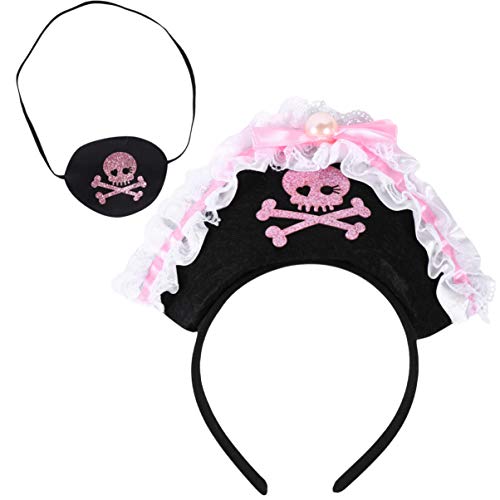 Minkissy Halloween Piraten Stirnbänder Ein Auge Schädel Kapitän Augenklappen Set Cosplay Party Kostüm Kopfschmuck für Halloween Weihnachten Piraten Thema Party von minkissy