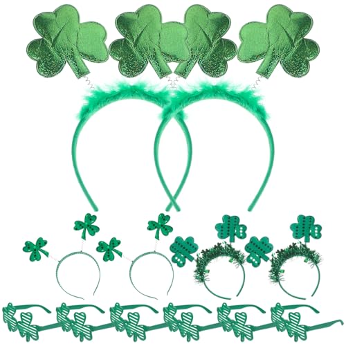 minkissy 12St. Patrick's Day Kleeblatt-Stirnband Mit Kleeblatt-Brillen-Set Lustige Grüne Kleeblatt-Kopf-Boppers Brillen-Accessoires Feiertags-Party-Requisiten-Dekoration von minkissy