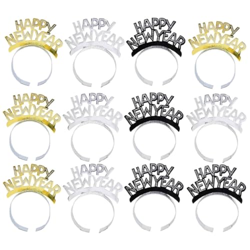 minkissy 12pcs Happy New Year Stirnbänder Papier Silvester Kopfschmuck Krone Party Favors Golden Silber Schwarz von minkissy