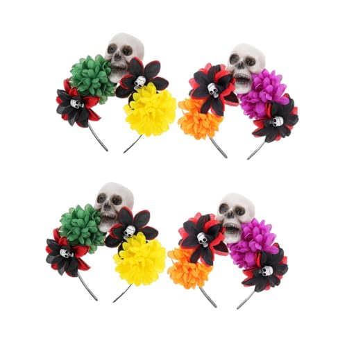 minkissy 4 Stück Schädel Rose Stirnband Halloween-Stirnband Kostüm Blumengirlande tot Tag des halloween haarreifen halloween haarschmuck Blumenstirnband Halloween-Haarband Seidentuch von minkissy