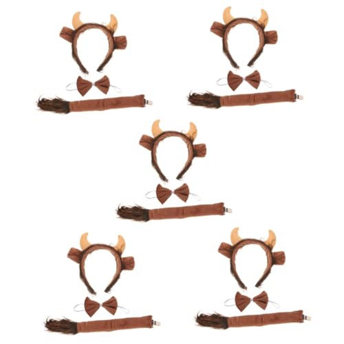 minkissy 5 Sätze Ochsentier-kopfschmuck Cosplay-stirnband Kuhkostüm Für Damen Cosplay Tierohr Stirnband Kuhohren-stirnband Für Kinder Cosplay Kuhkostüm Cosplay-schwanzstütze Stoff von minkissy