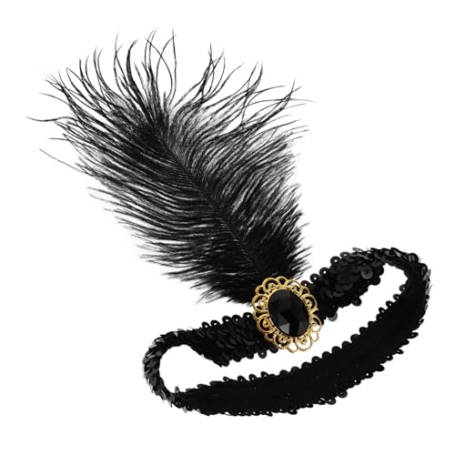 minkissy Hochwertiger Federkopfschmuck Flapper-stirnband Kostüm-flapper-kopfbedeckung Pailletten-kopfschmuck Flapper-kopfstück Halloween-kostüm-requisiten Kostüm Kopfbedeckung Black Plastik von minkissy